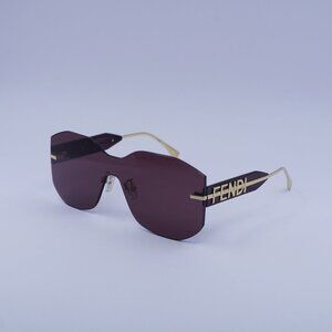 Fendi FE40067U 30Y Sunglasses Shiny Gold Shield Frame, Bordeaux Lenses